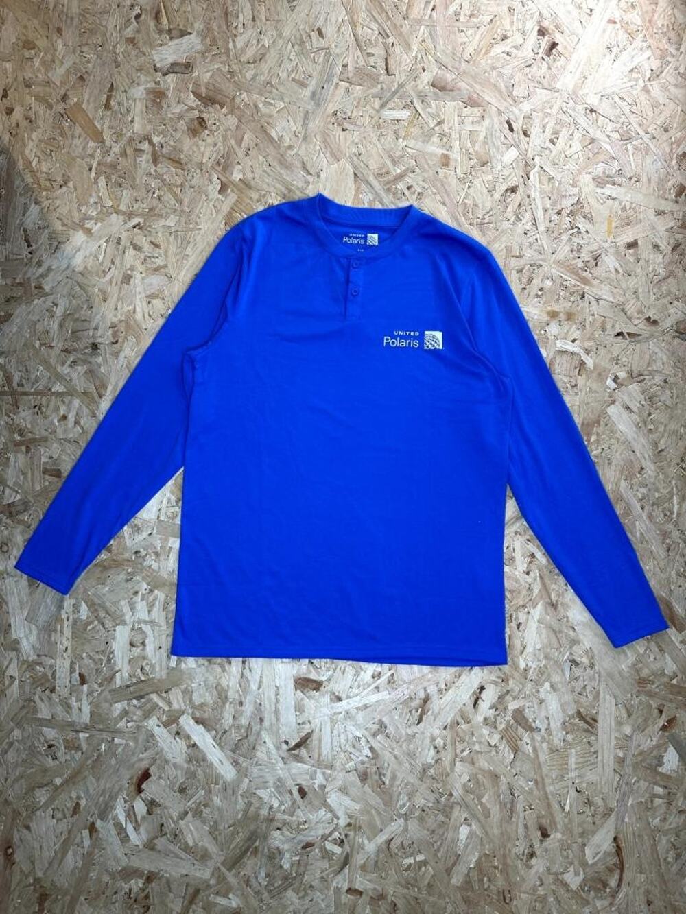 United Airlines Polaris Henley Shirt Mens S/M Blue Long Sleeve Promo Tee